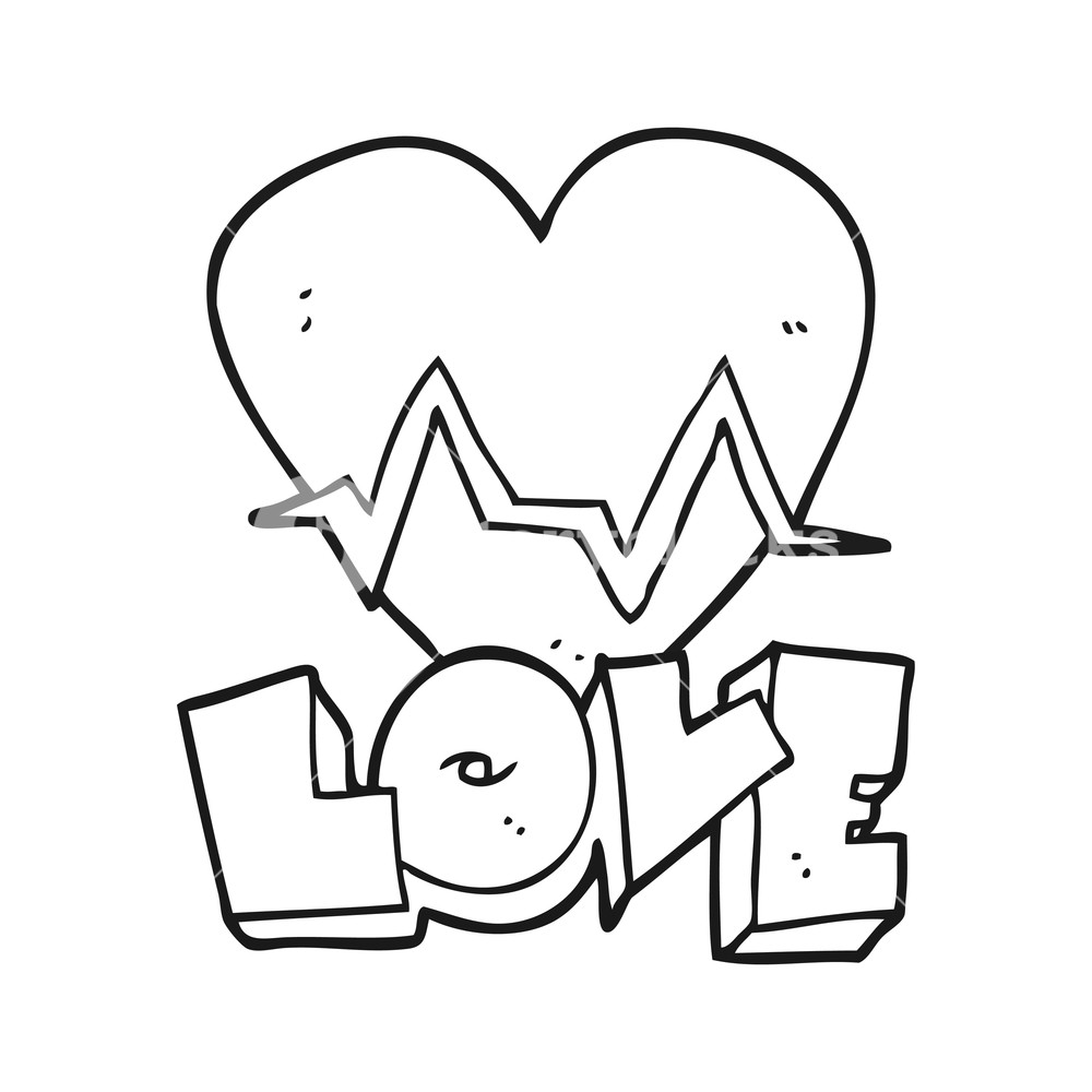 1000x1000 Freehand Drawn Black And White Cartoon Heart Rate Pulse Love