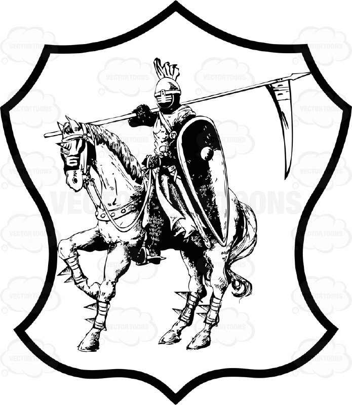 695x800 Black And White Knight Dressed In Armor On A War Horse With Spear