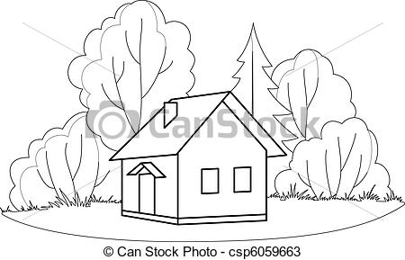 450x289 House With Trees Clipart Black And White