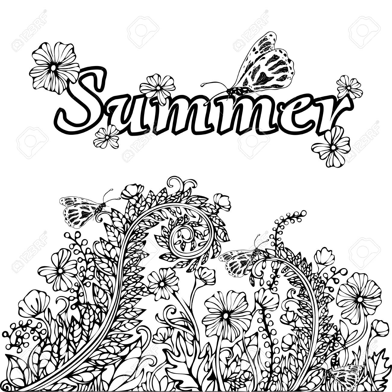 1300x1300 Summer Abstract Landscape, Coloring Book, Hand Drawing Sketch