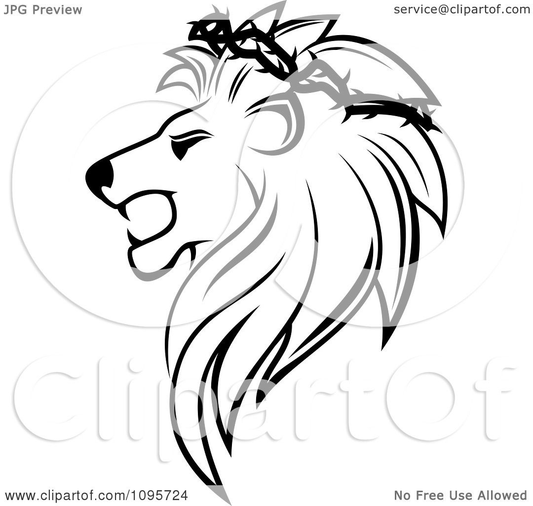 1080x1024 Clipart Black And White Lion Head In Profile With A Thorny Wreath