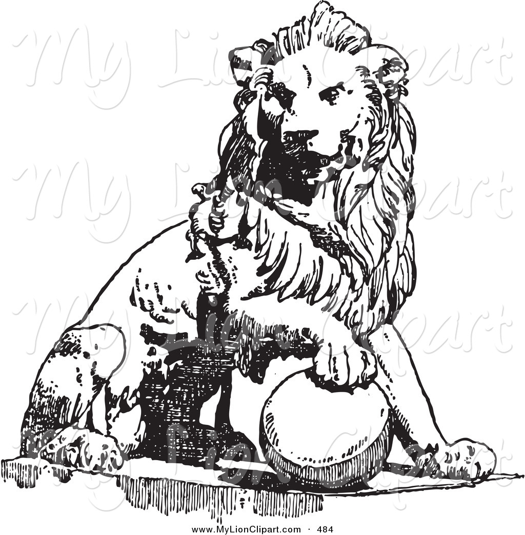 1024x1044 Clipart Of A Vintage Black And White Lion Sketch Over White By