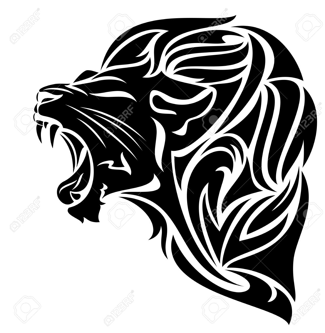 1271x1300 Furious Lion Black And White Vector Outline