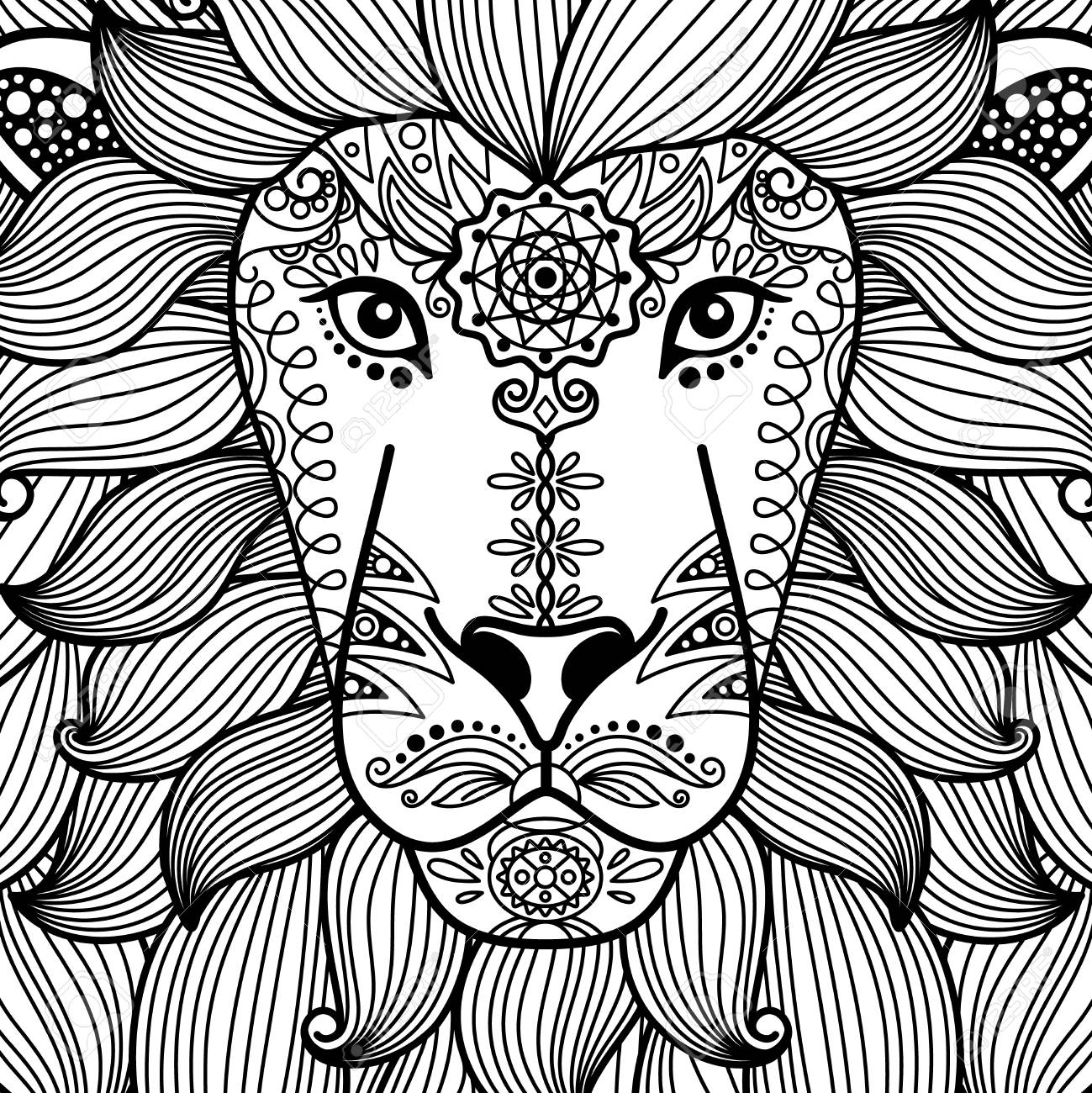 1299x1300 Tribal Ornamental Black And White Lion Head. Vector Illustratoin