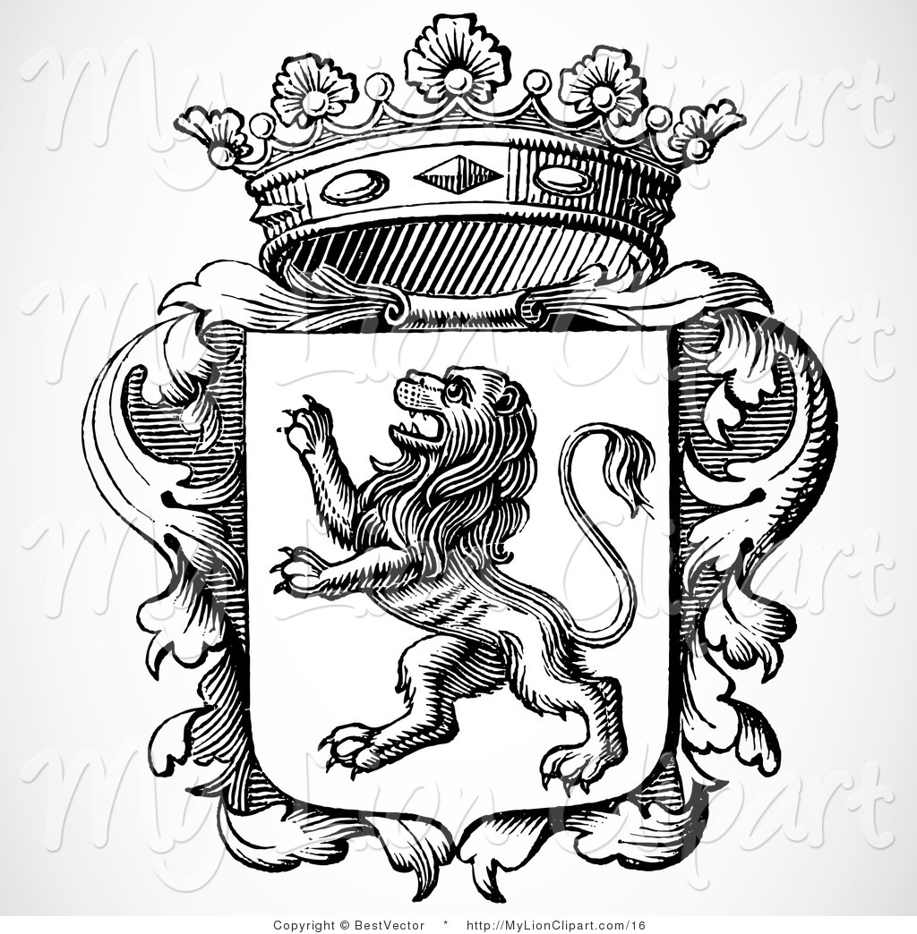 1024x1044 Vector Clipart Of A Black And White Lion Shield With Crown By