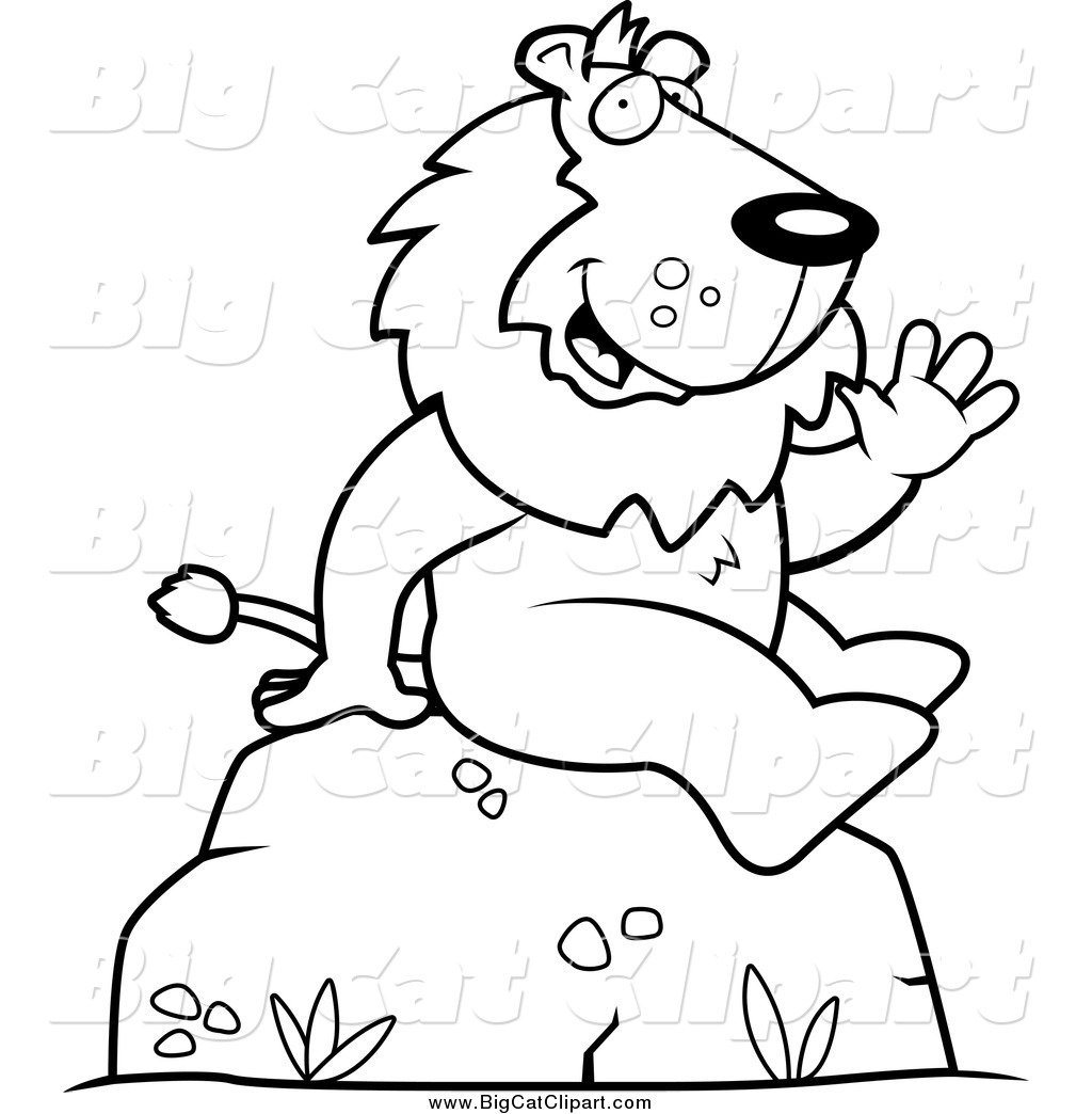 1024x1044 Big Cat Cartoon Vector Clipart Of A Black And White Lion Sitting