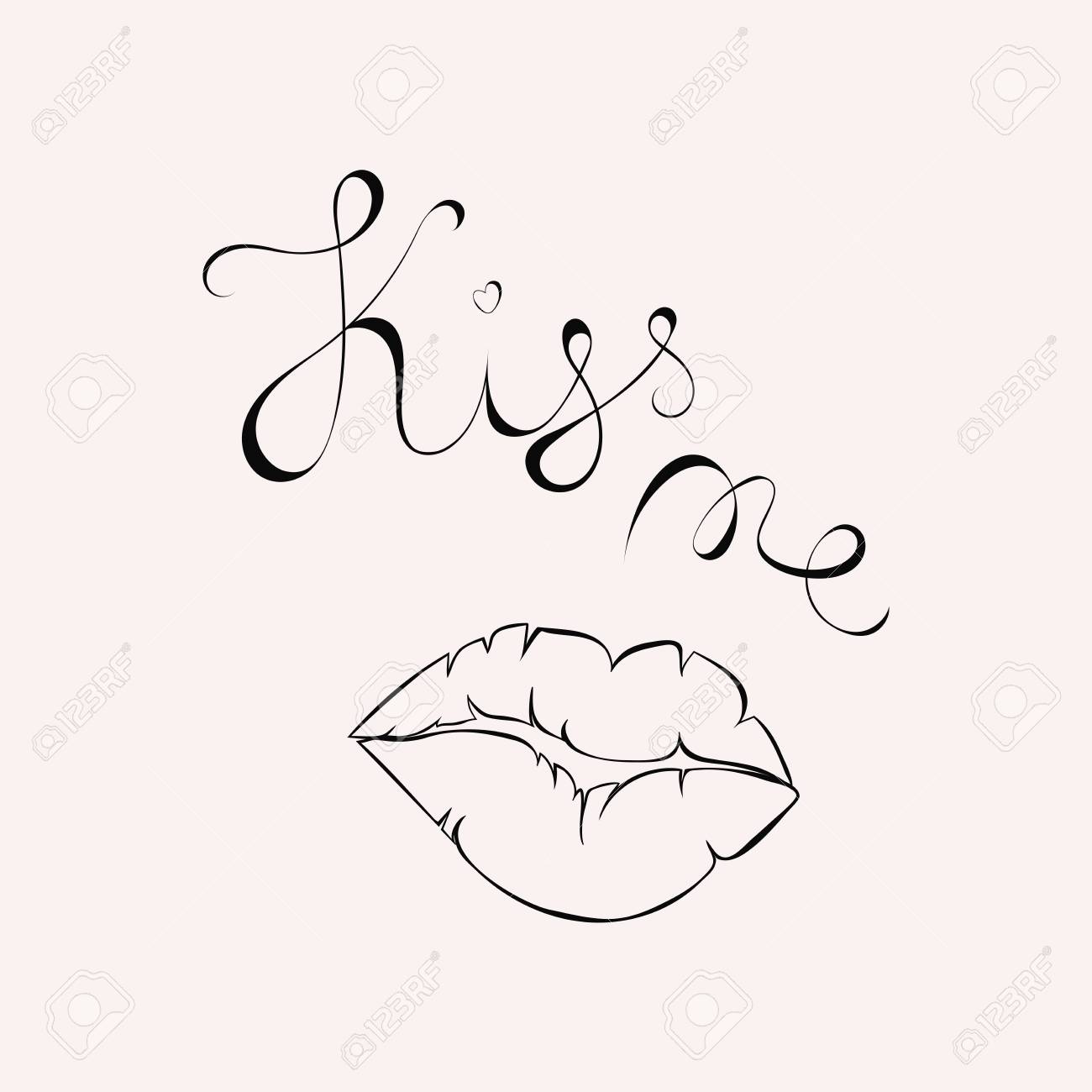 1300x1300 Hand Lettering Kiss Me Sign With Black And White Lips Icon