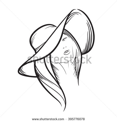 450x470 Hand Drawn Woman In Hat With Beautiful Hair And Nice Lips Icon