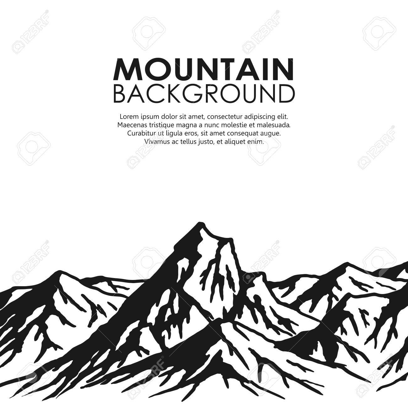 1300x1300 Mountain Range Isolated On White Background. Black And White