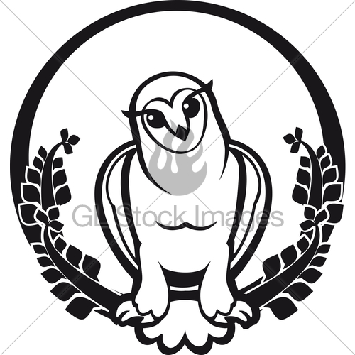 500x500 Black And White Owl Sitting Label Circular Gl Stock Images