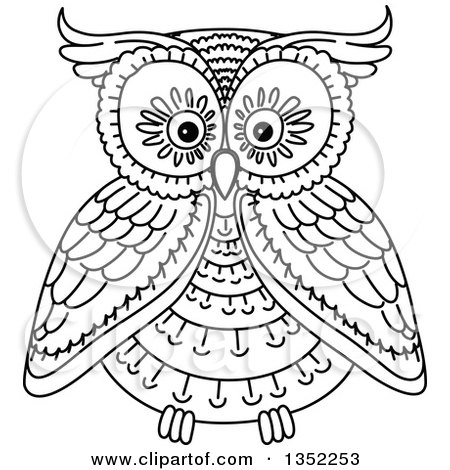 450x470 Clipart Of A Cute Black And White Owl