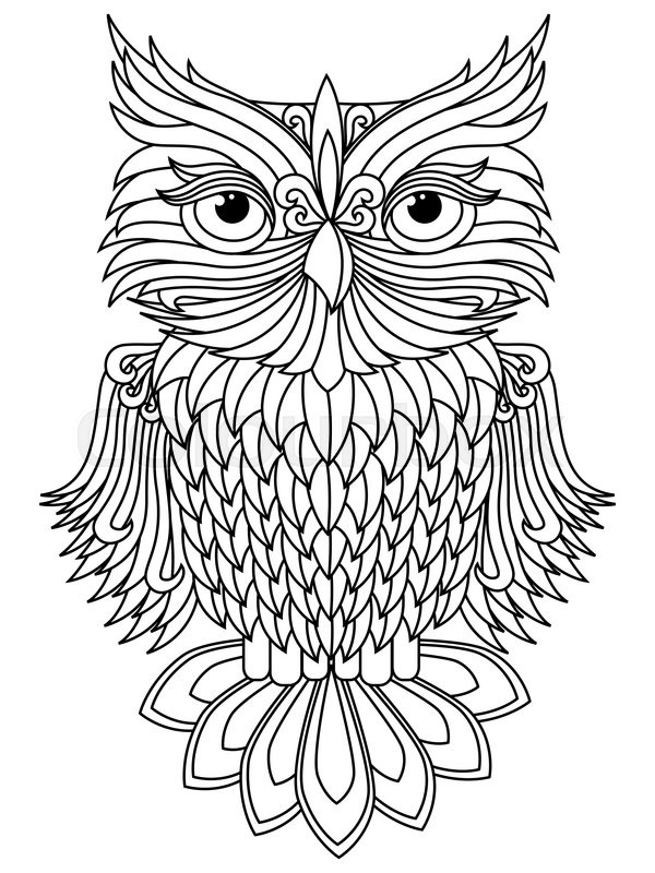 600x800 Amusing Big Owl Black Outline Isolated On The White Background
