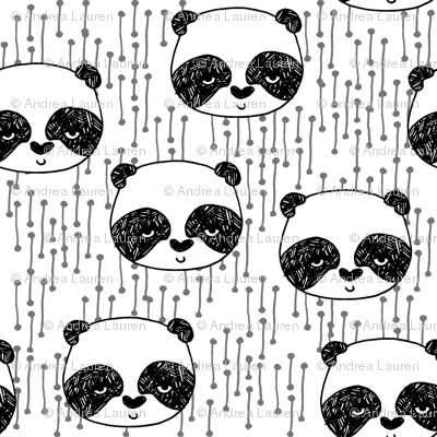 400x400 Panda Fabric Black And White Panda Head Cute Illustration By