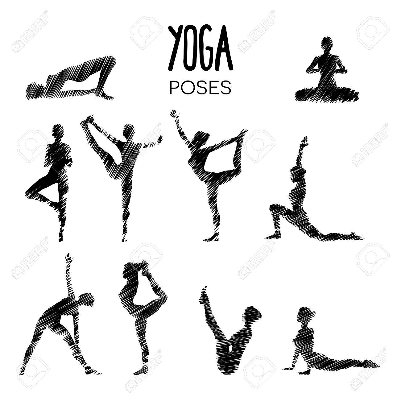 1300x1300 Set Of Various Yoga Poses Looking Like A Pencil Drawing Sketch