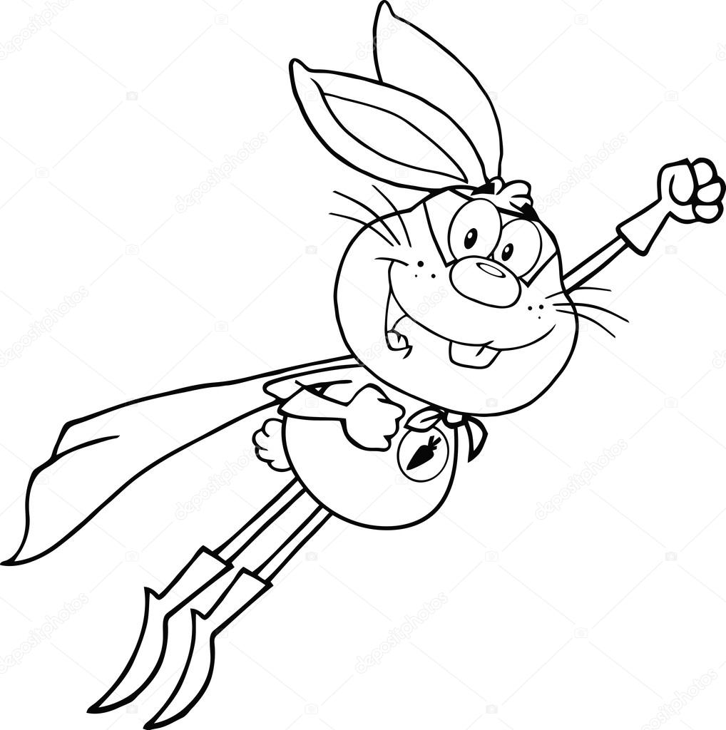 1018x1024 Black And White Rabbit Superhero Cartoon Character Flying Stock