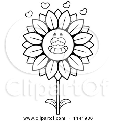 450x470 Cartoon Clipart Of A Black And White Sunflower Character In Love