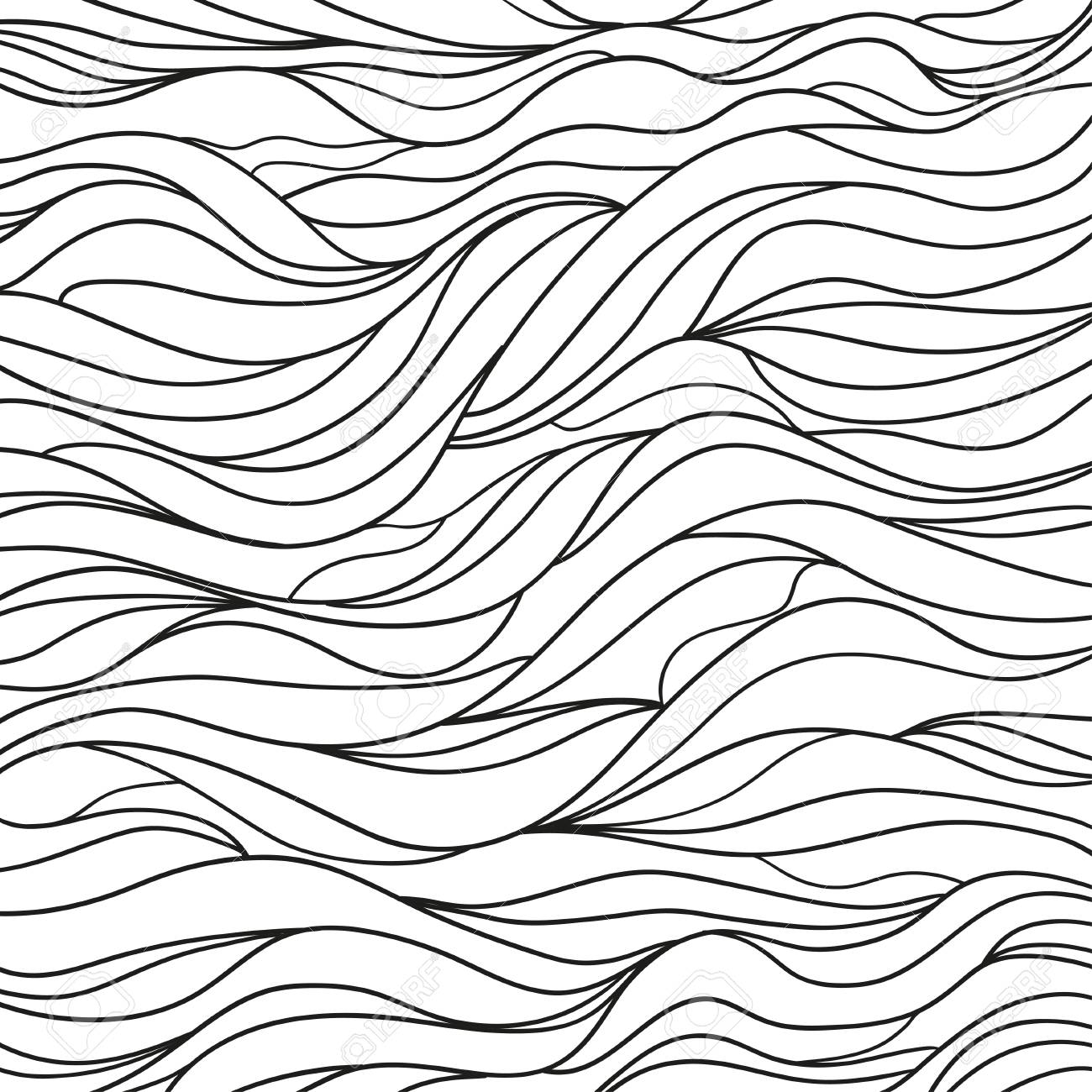 1300x1300 Background. Hand Drawn Lines. Hair Texture. Monochrome Wave