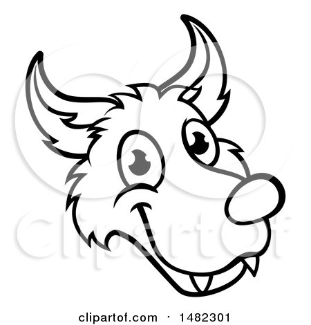 450x470 Clipart Of A Black And White Wolf Face Mascot From The Three