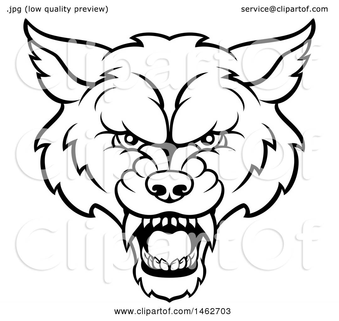 1080x1024 Clipart Of A Black And White Wolf Mascot Head