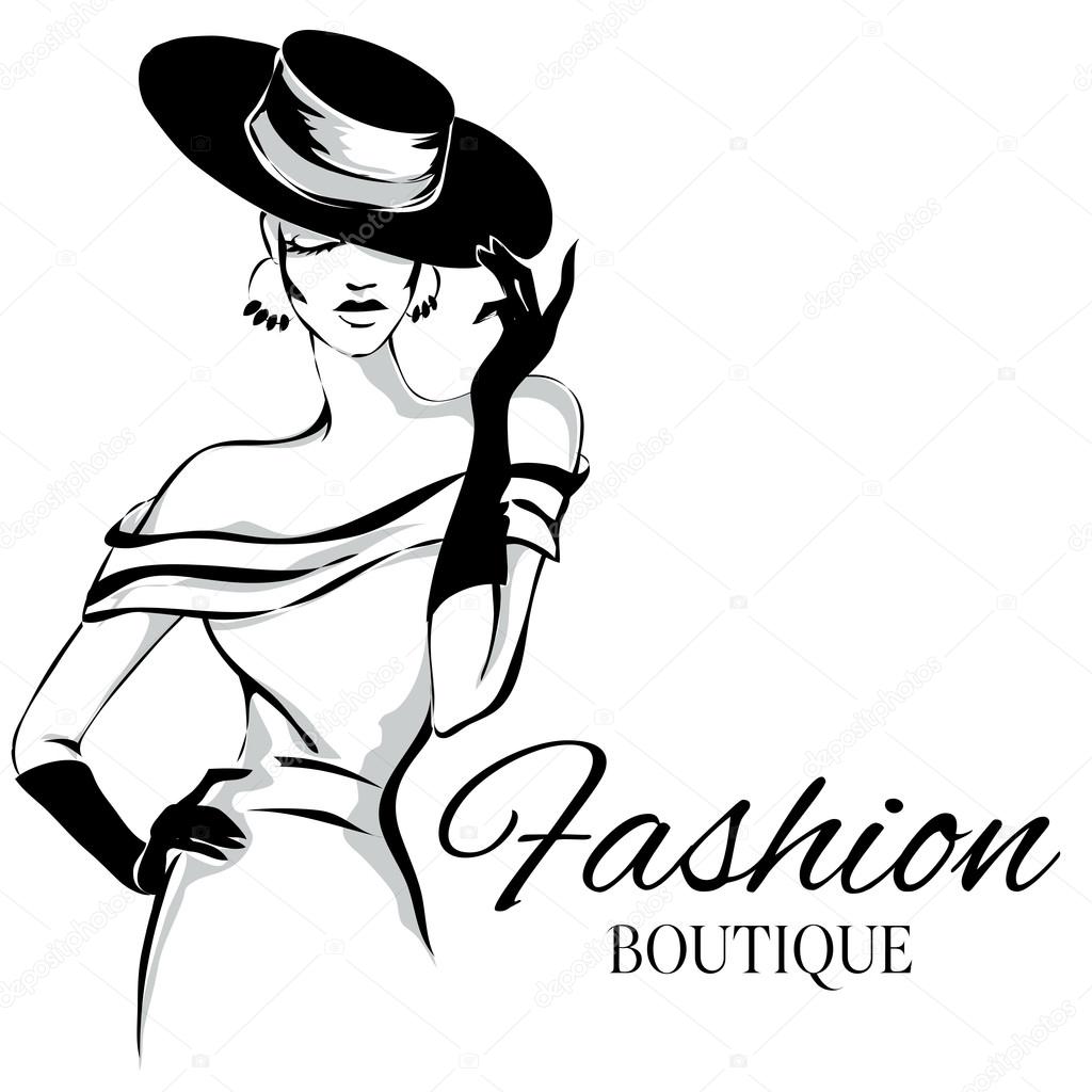 1024x1024 Fashion Boutique Logo With Black And White Woman Silhouette Vector