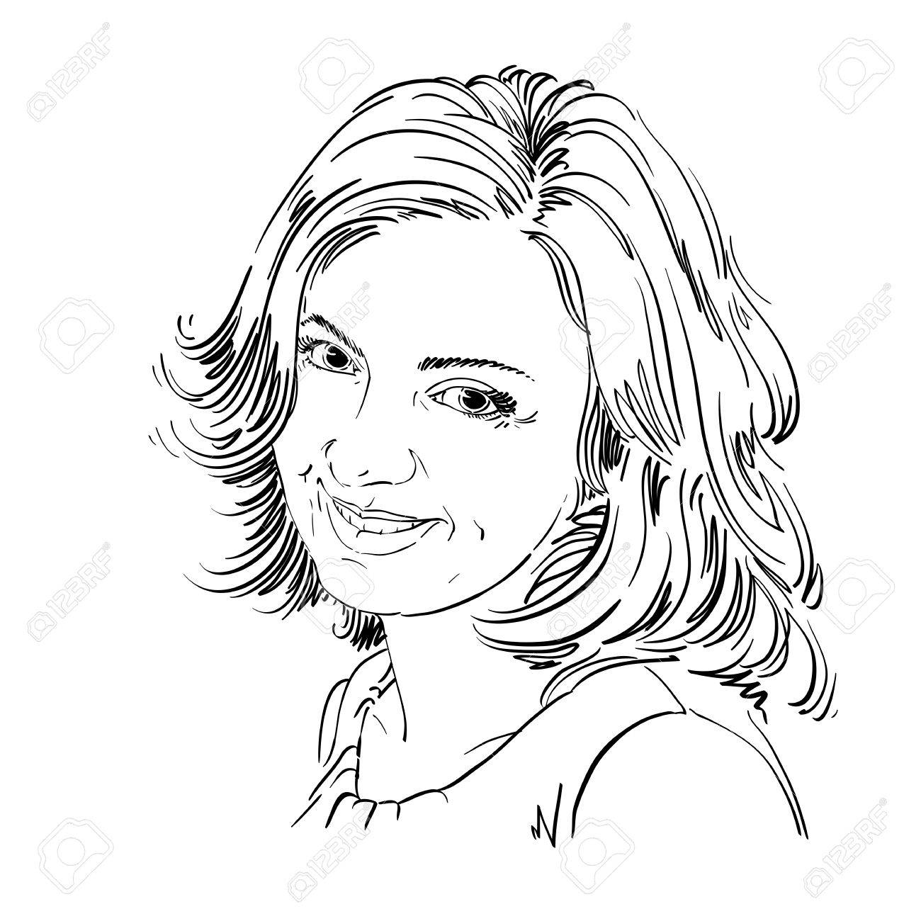 1300x1300 Vector Drawing Of Smiling Sincere Woman With Stylish Haircut