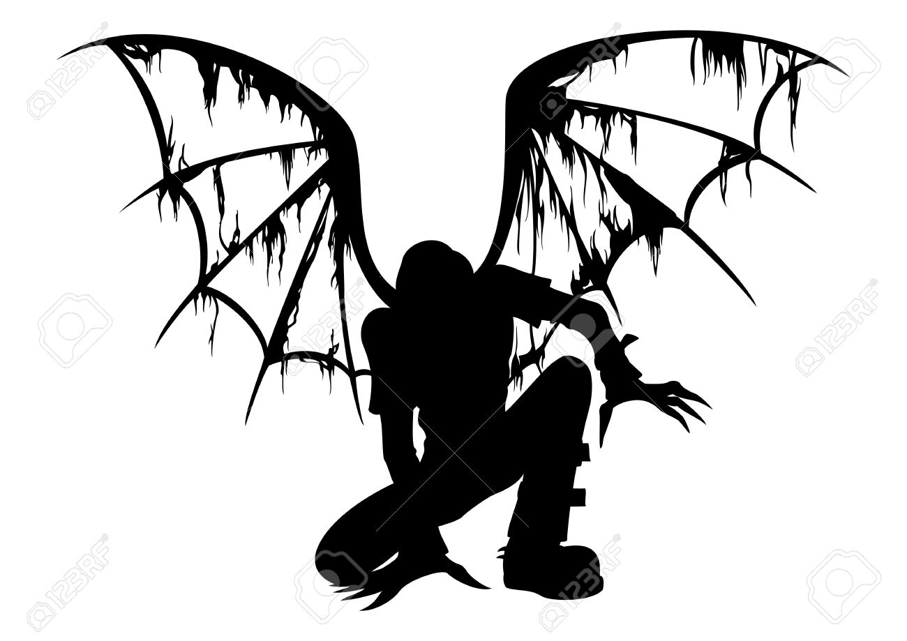 1300x919 Silhouette Of The Fallen Angel With Burned Wings Banque D'Images