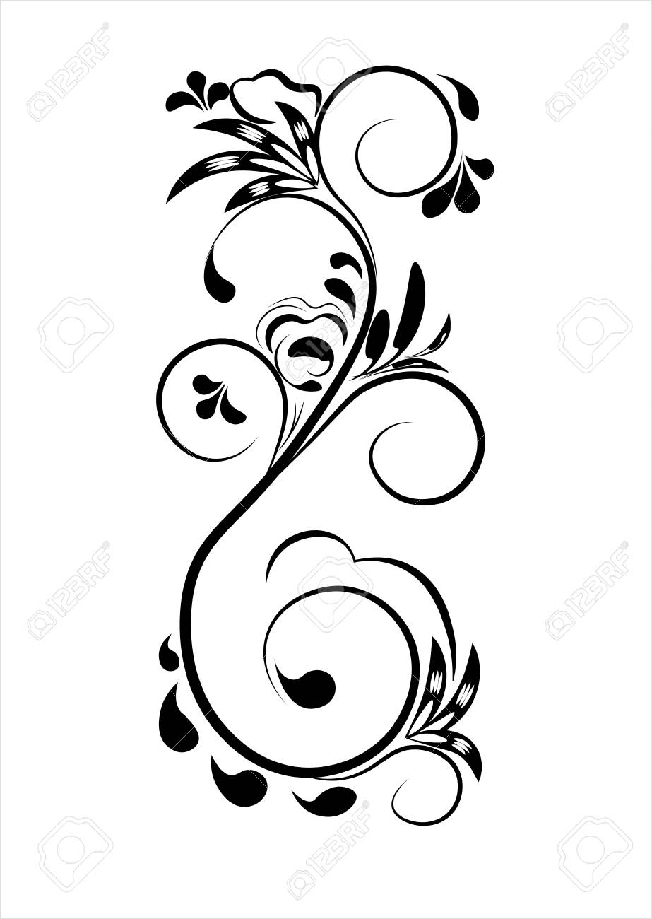 923x1300 Beautiful Vintage Flower Pattern, Black On A White Background