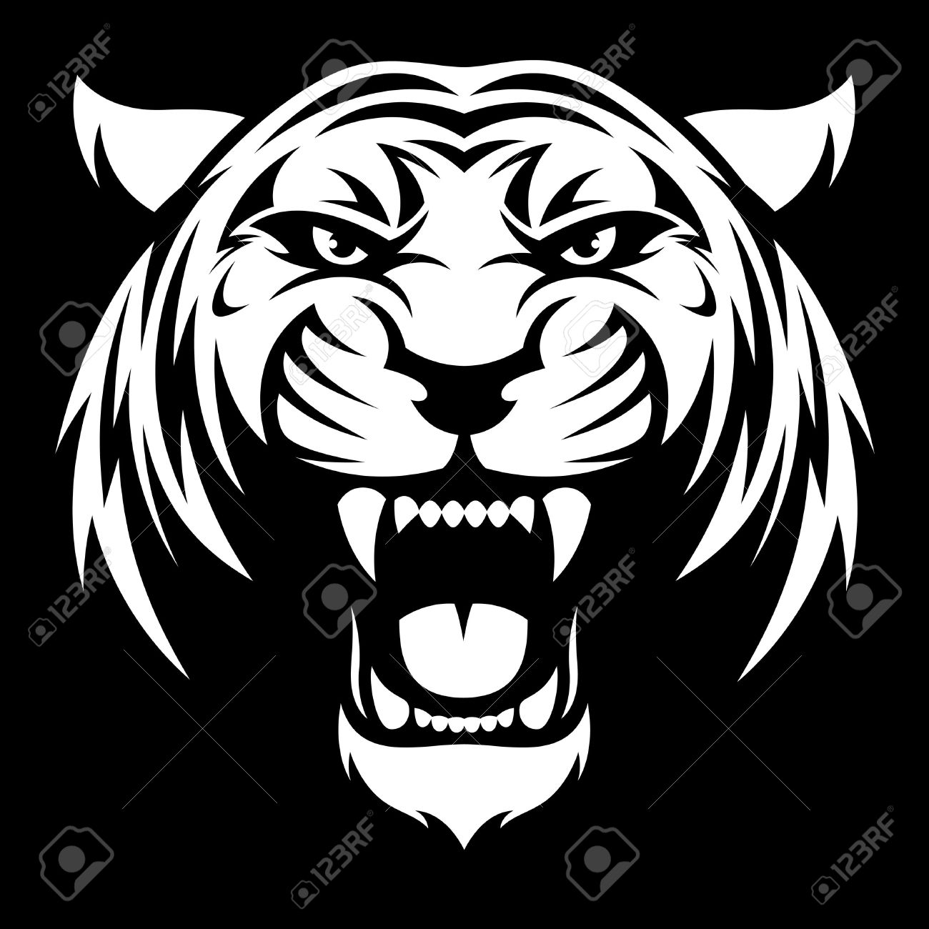 1300x1300 Vector Illustration Of A Head Fierce Tiger On A Black Background