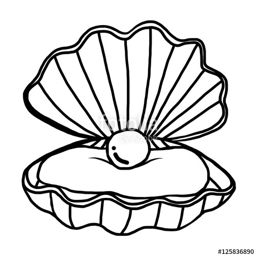 500x500 Pearl Shell Cartoon Vector And Illustration, Black And White