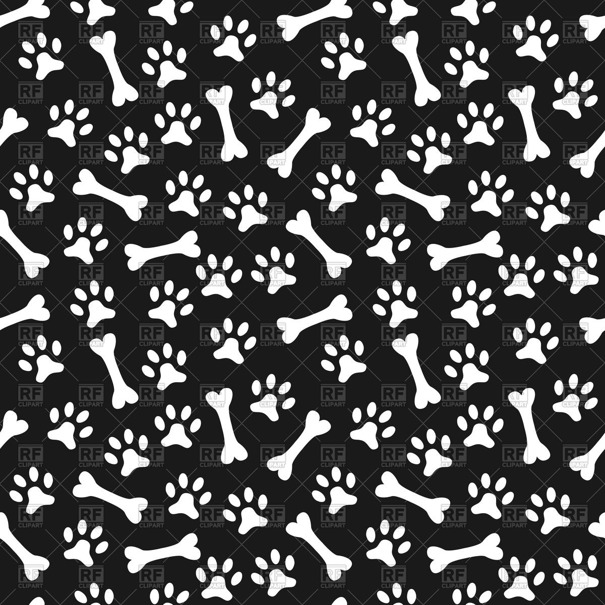 1200x1200 Black And White Background With Paw Print And Bone Royalty Free