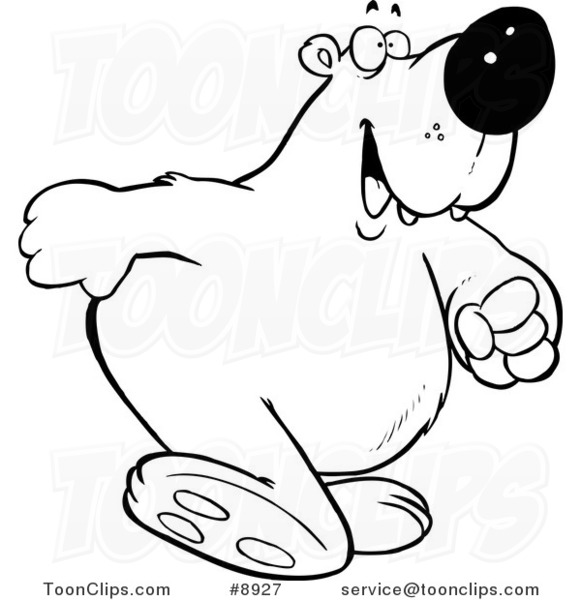 581x600 Cartoon Black And White Line Drawing Of A Polar Bear Walking