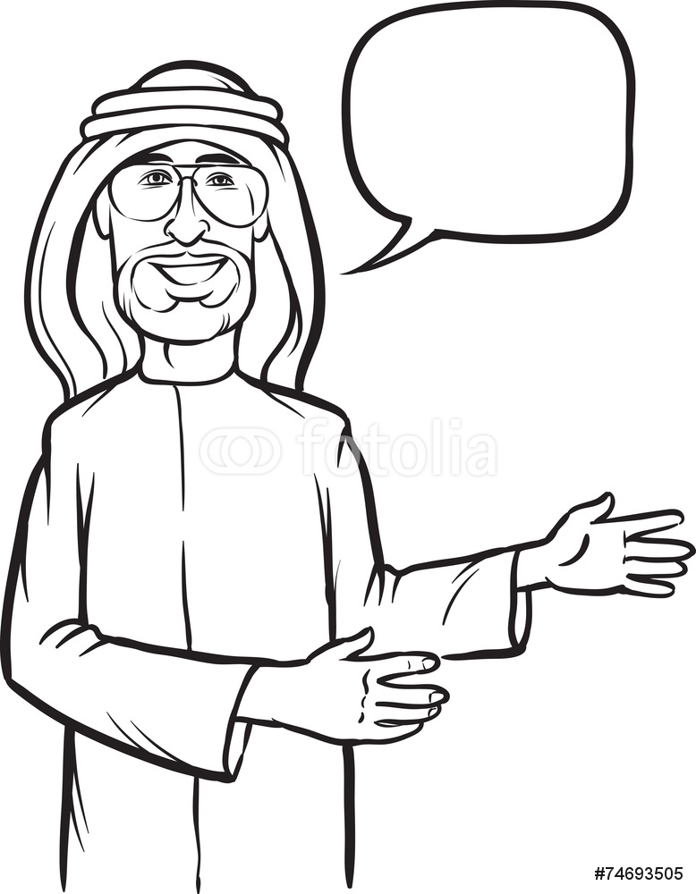 778x1000 Board Drawing Standing Smiling Arab Man Showing Direction Wall