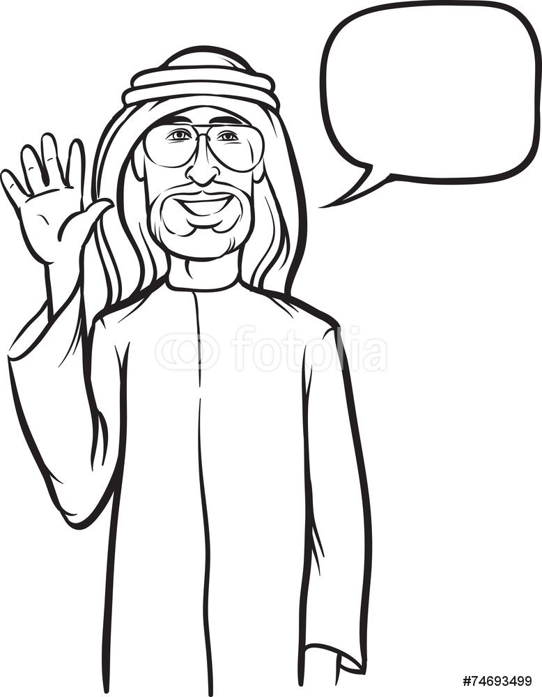 778x1000 Board Drawing Standing Smiling Arab Man Waving Hello Wall Sticker