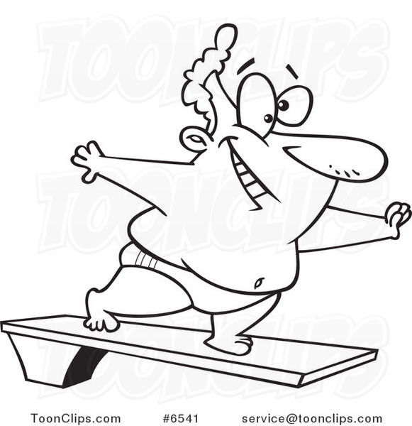 581x600 Cartoon Black And White Line Drawing Of A Chubby Guy On A Diving