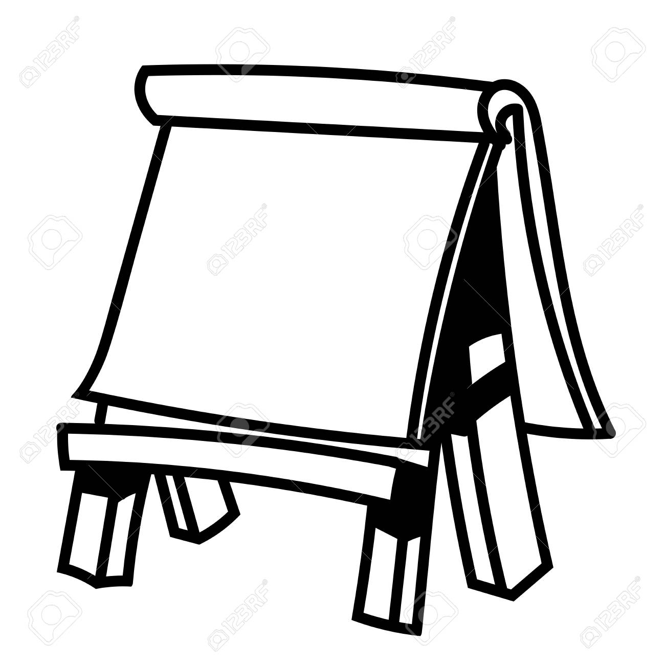 1300x1300 Hand Drawn Sketch Of Paper Board On Wooden Easel, Black And White