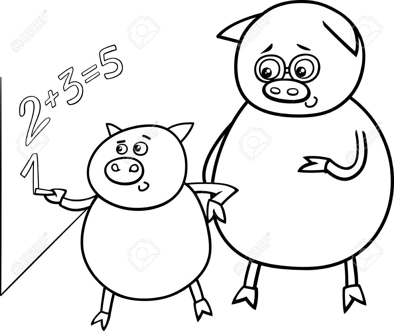 1300x1090 Black And White Cartoon Illustration Of Funny Pig Animal Character