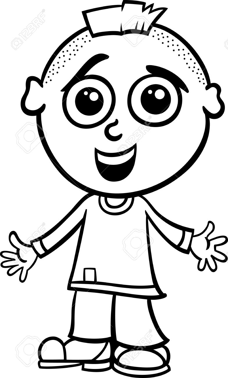 785x1300 Little Boy Cartoon Drawing Black And White Cartoon Illustration