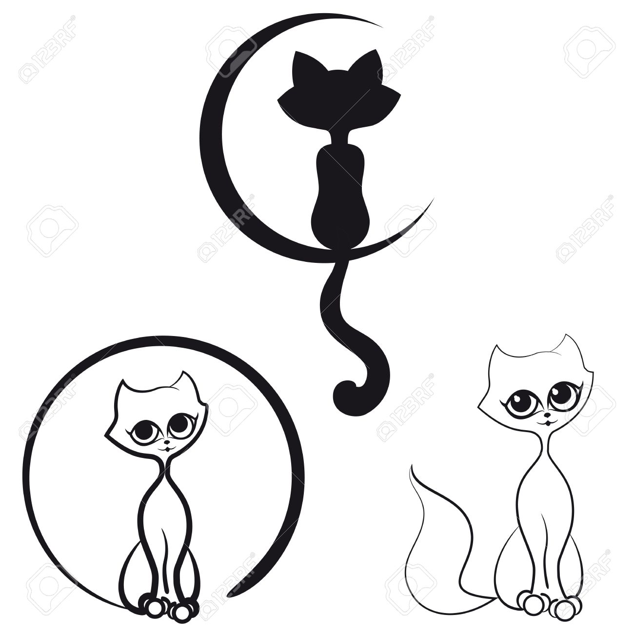 1300x1300 A Set Of Contour Cats For Your Logo Royalty Free Cliparts, Vectors