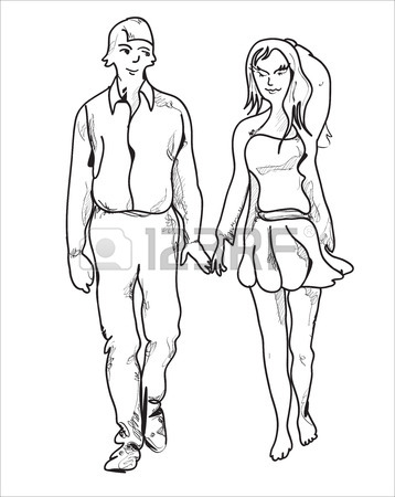 358x450 Illustration Of A Young Couple Walking Along And Holding Hands
