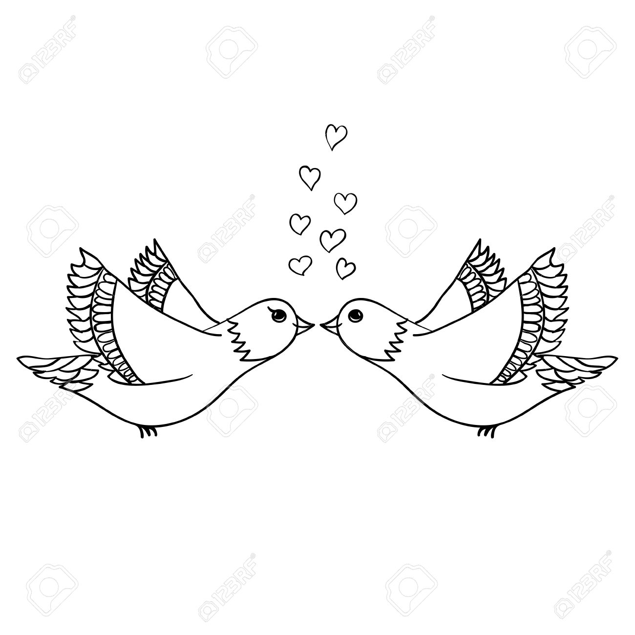 1300x1300 Vector Hand Drawn Couple Of Birds In Love. Black Sketch On White