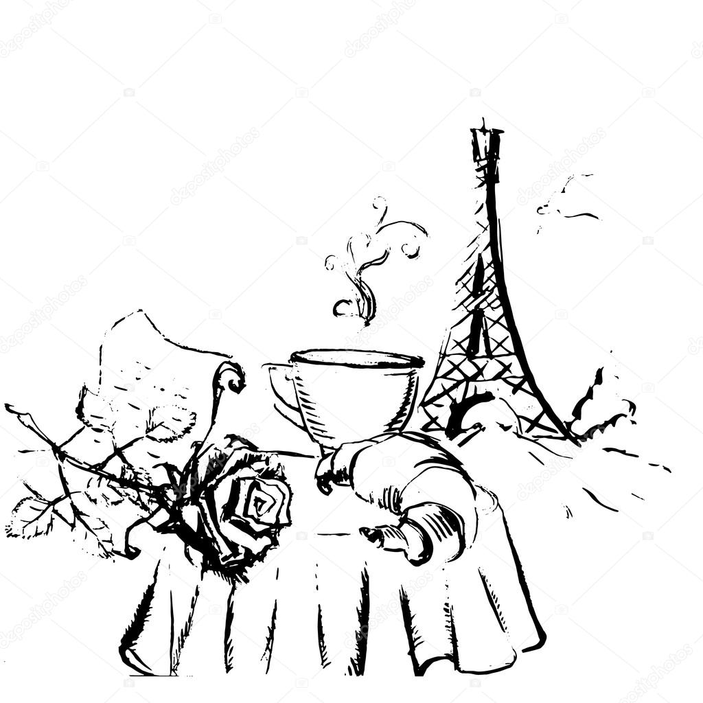 1024x1024 Tour Eiffel Romantic Vector Illustration Heart Frame Drawing Wat