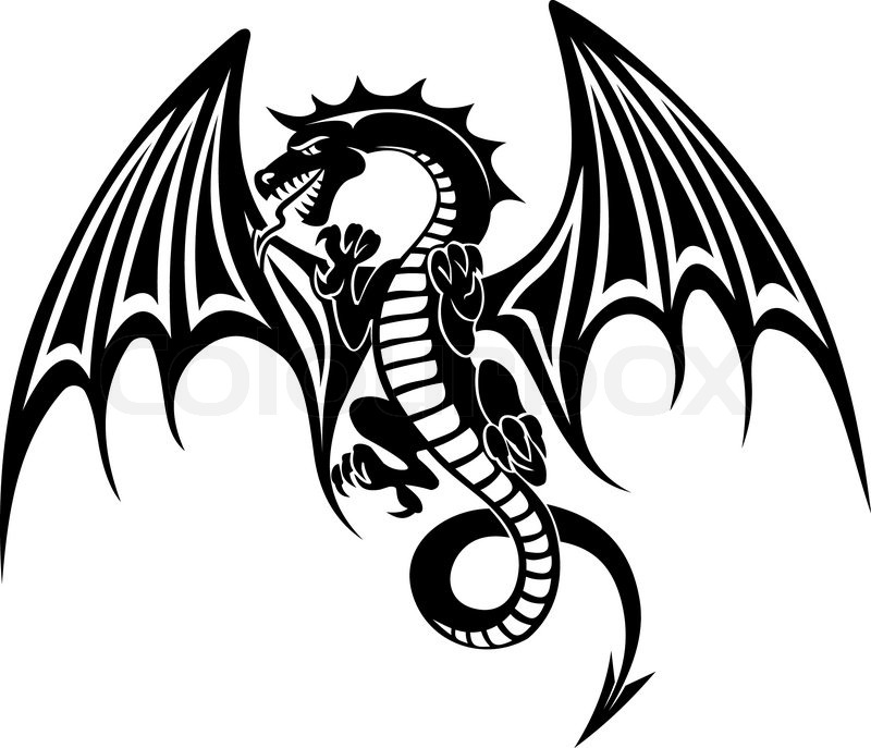 800x687 Black Dragon Tattoo Isolated On White Background. Vector