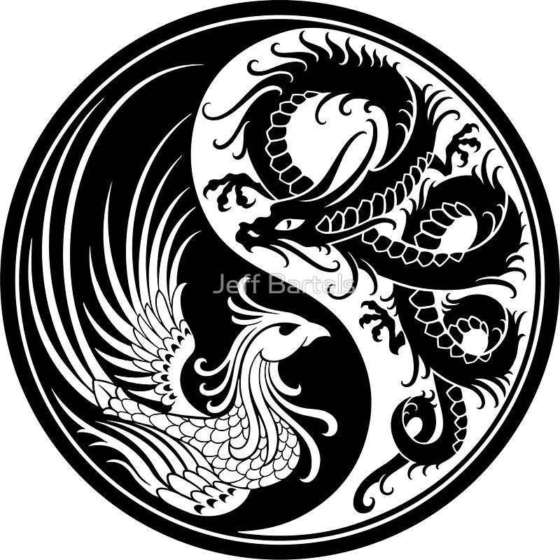 800x800 White And Black Dragon Phoenix Yin Yang Stickers By Jeff Bartels