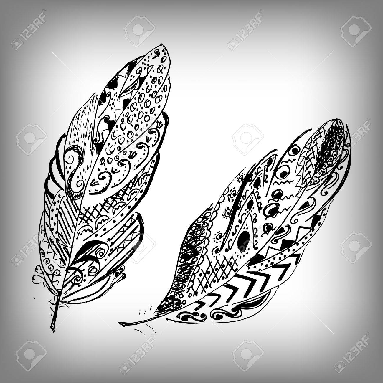 1300x1300 Hand Drawn Stylized Feathers Vector Collection. Cute Feather