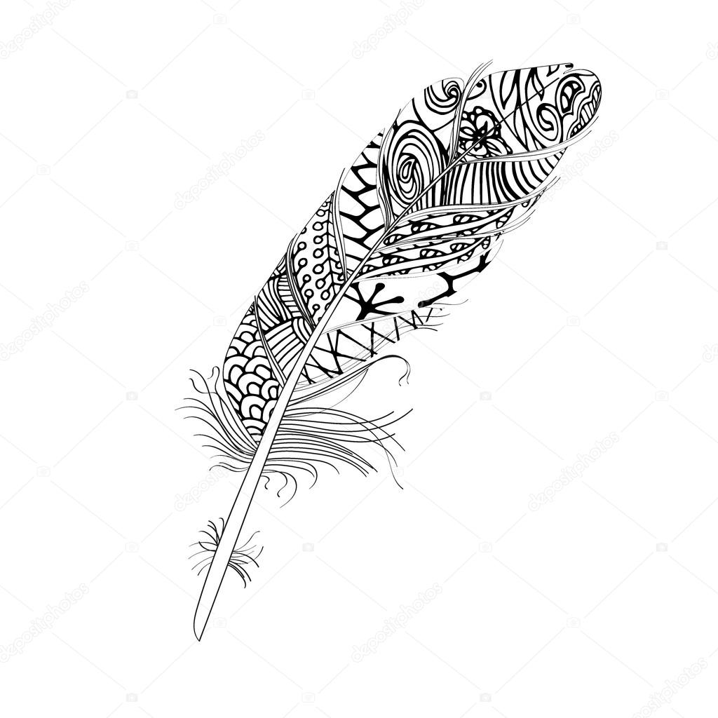 1024x1024 Hand Drawn Stylized Boho Feather And Doodle Tribal Ornamental