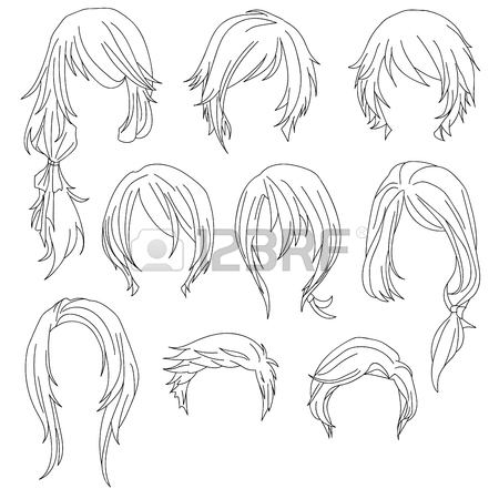 450x450 Hair Styling For Woman Drawing Set 2. Illustration Isolated