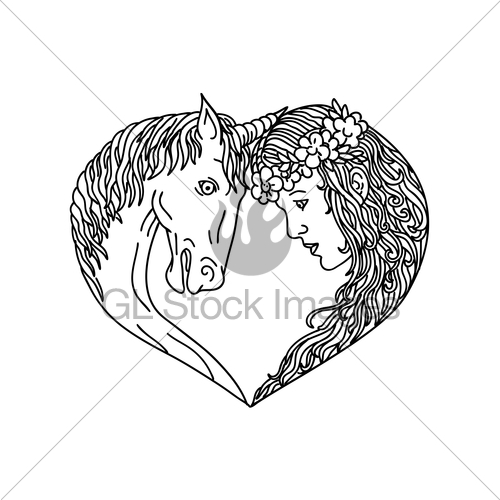 500x500 Unicorn And Maiden Heart Drawing Gl Stock Images