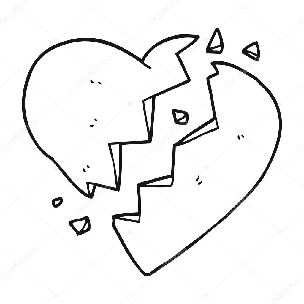 1024x1024 Black And White Cartoon Broken Heart Stock Vector