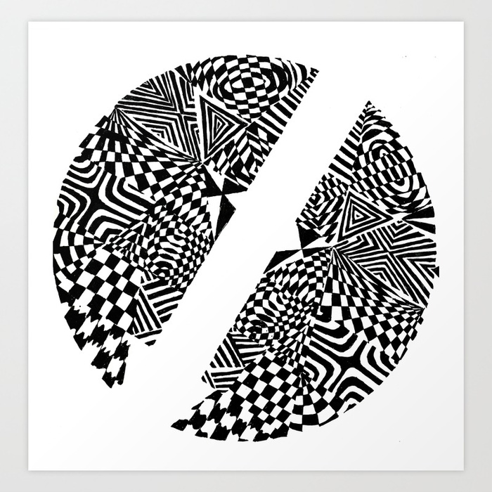 700x700 Circular Face, Blackwhite Abstract (Ink Drawing) Art Print By