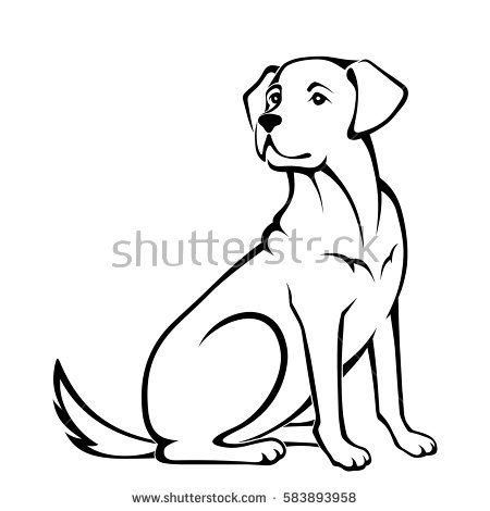 450x470 Vector Blacknd White Illustration Of Sitting Dog Isolated On